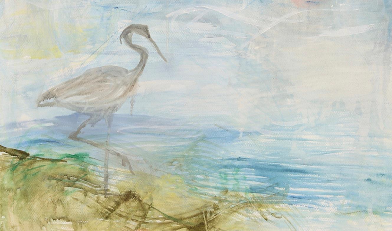 Abstract Landscape Painting with Heron by Alex K. Mason 