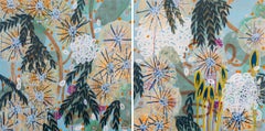 Abstract Landscape Painting Alex K. Mason Lola Diptych 2 Wood Panels Acrylic Ink