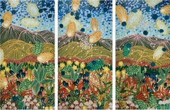 Triptyque de paysages abstraits « Après » acrylique sur trois toiles