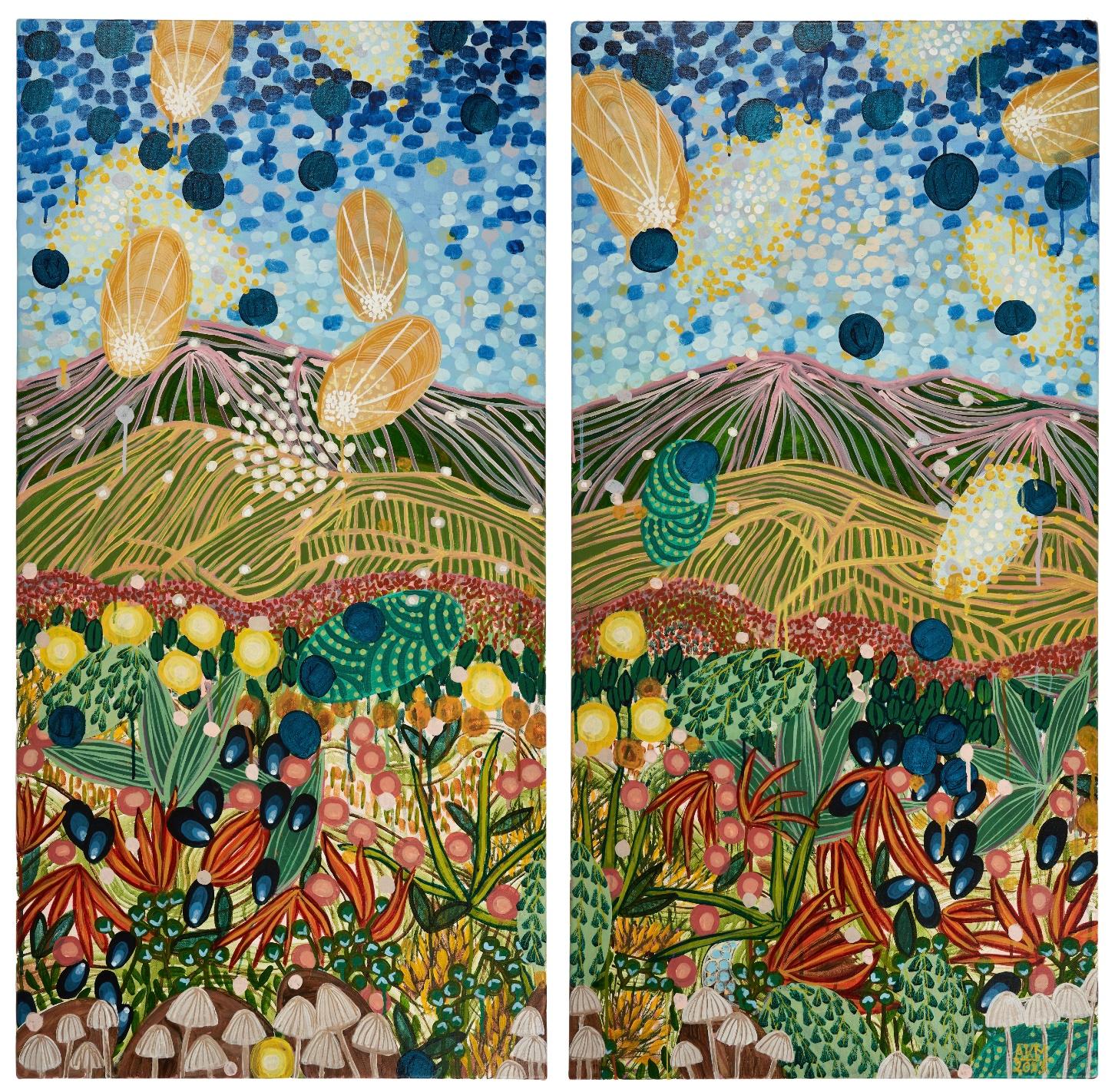 Abstract Landscape Triptych "After" acrylic on three canvases