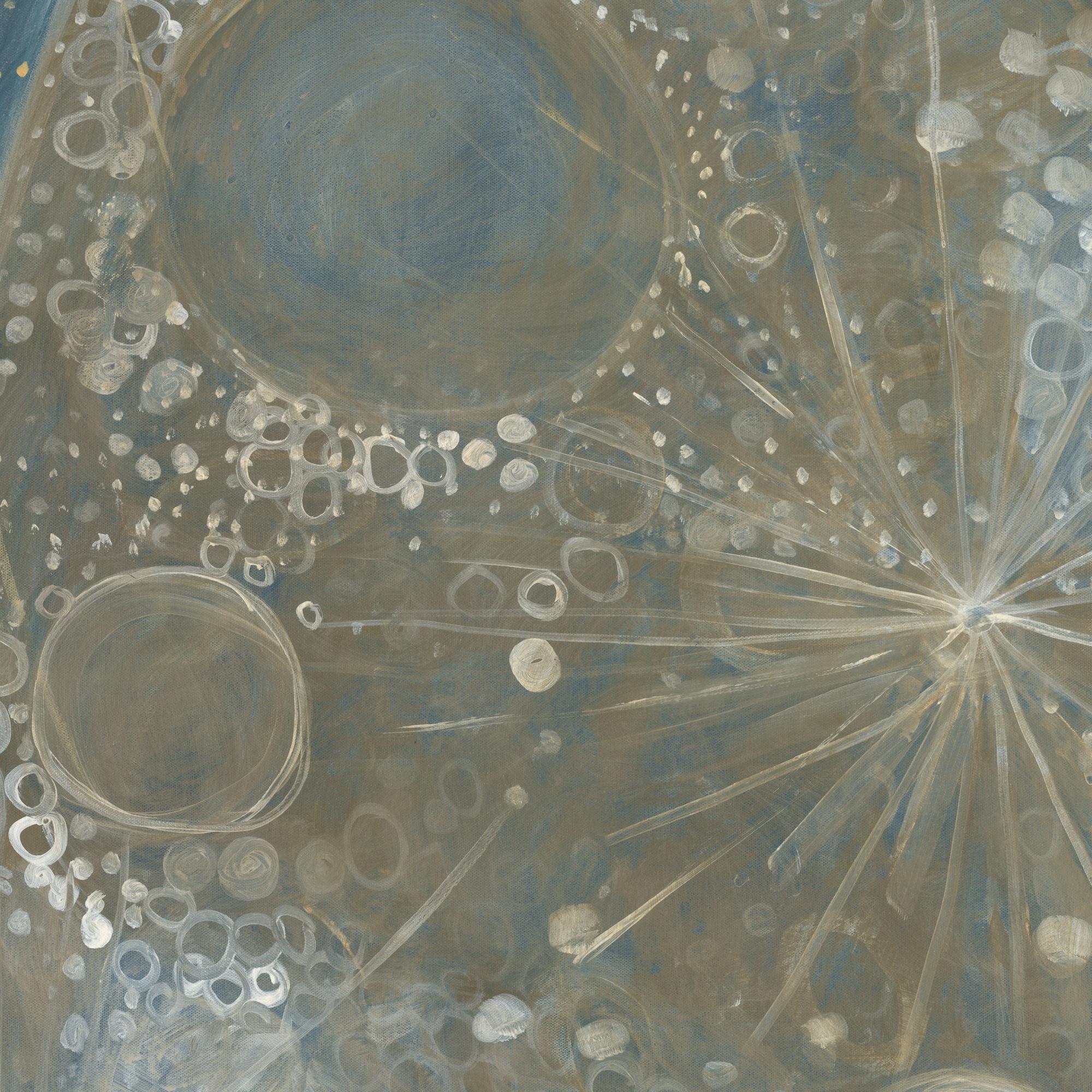 Abstraktes Celestial-Gemälde in Mischtechnik auf Leinwand Blau, Gold, Weiß – Painting von Alex K. Mason