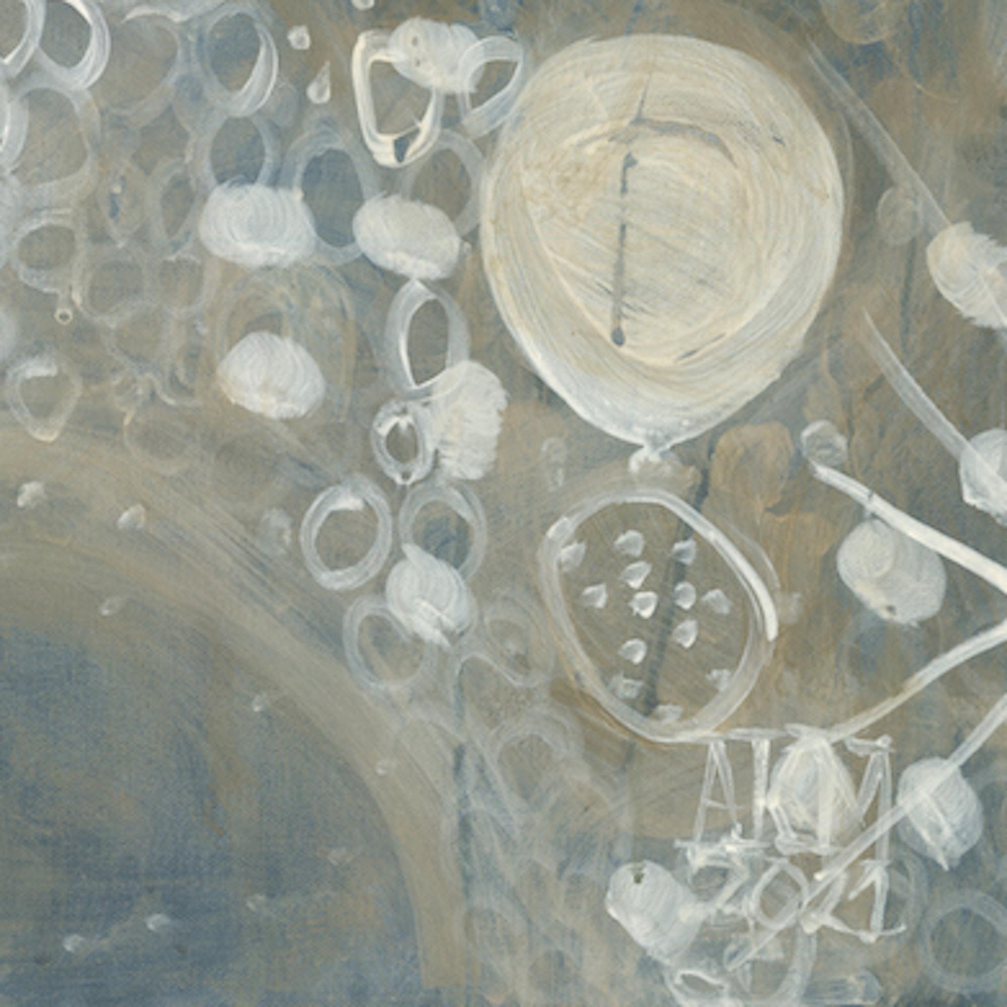 Abstraktes Celestial-Gemälde in Mischtechnik auf Leinwand Blau, Gold, Weiß (Schwarz), Landscape Painting, von Alex K. Mason