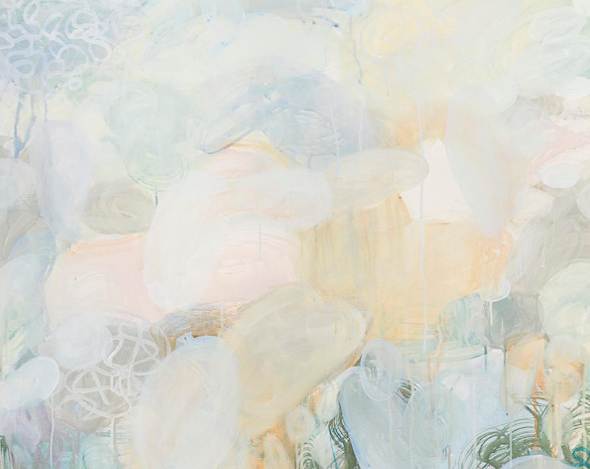 Grande peinture abstraite de la nature sur toile, technique mixte vert, rose, bleu, or - Expressionnisme abstrait Painting par Alex K. Mason