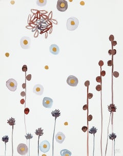 Abstract Nature Painting on Archival Matboard Ink, Acrylic, Gouache, Mauve, Gold