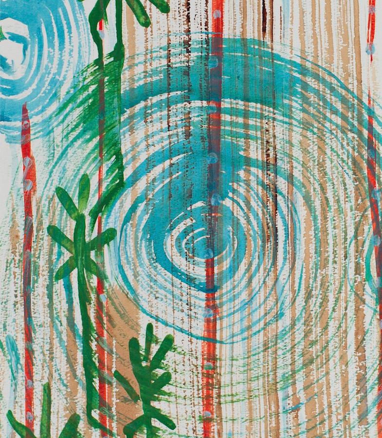 Abstract Painting Ink Acrylic Gouache on Paper Turquoise, Tan, Green, Coral 1