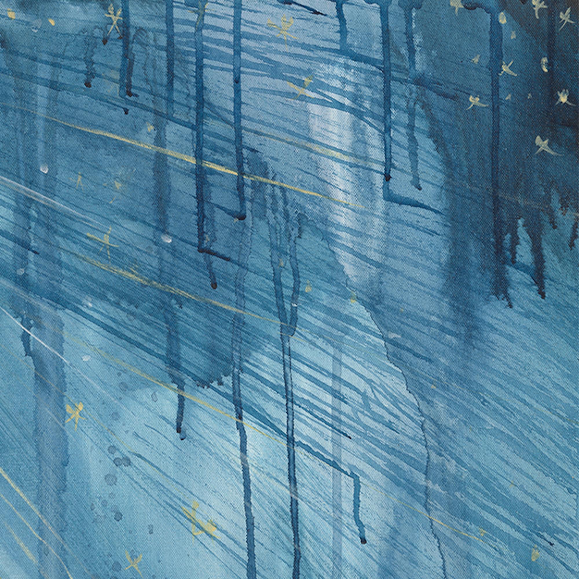  Abstraktes Celestial-Gemälde in Mischtechnik auf Leinwand, Blau, Gold, Weiß – Painting von Alex K. Mason
