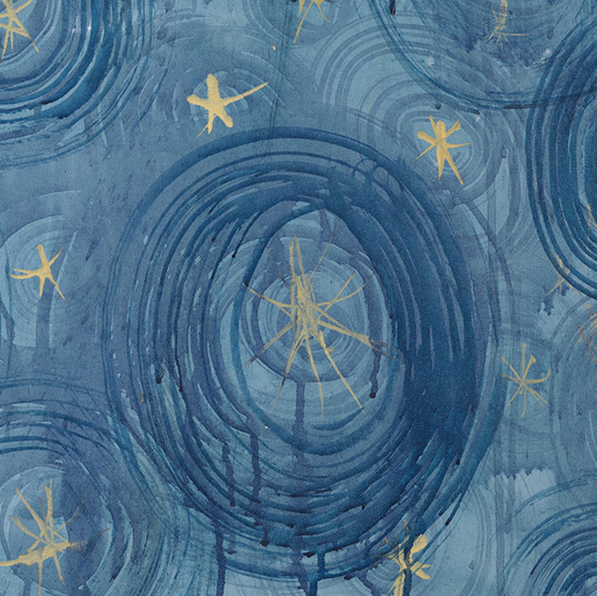  Abstraktes Celestial-Gemälde in Mischtechnik auf Leinwand, Blau, Gold, Weiß (Zeitgenössisch), Painting, von Alex K. Mason