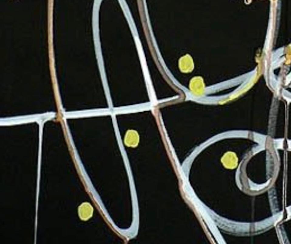 Abstract Painting Ink, Acrylic, Gouache on Black Paper, White, Gold, Yellow 2