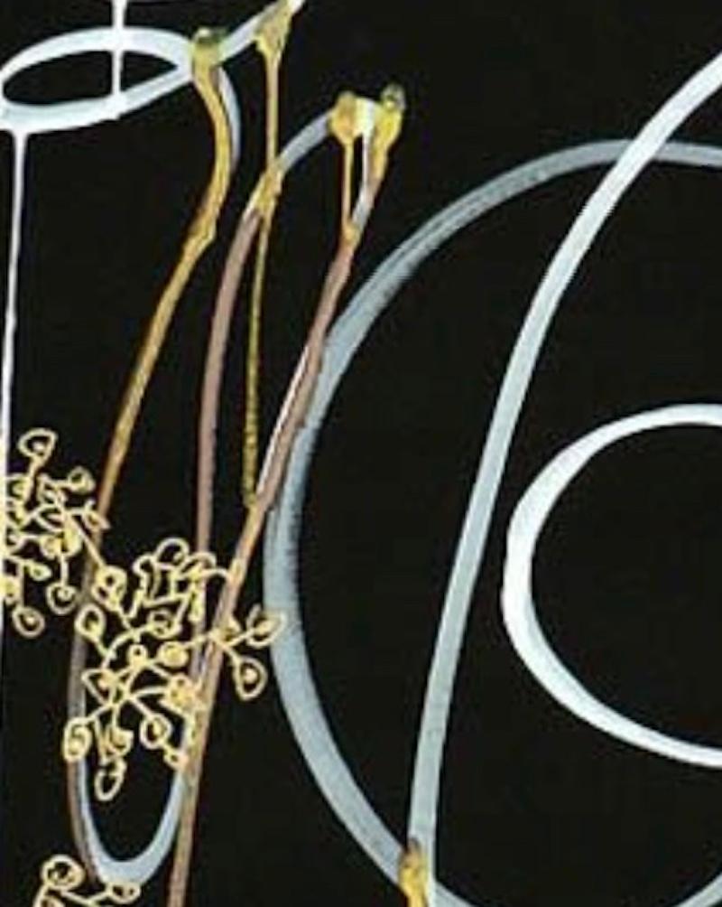 Abstract Painting Ink, Acrylic, Gouache on Black Paper, White, Gold, Yellow 3