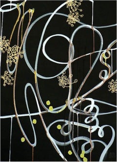 Abstract Painting Alex K. Mason Black, Gold, White A Ink Acrylic Gouache