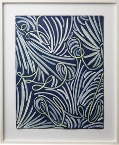 Abstract Painting on Paper Alex K. Mason Blue Orli White Shadow Box Frame 