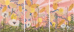 Joy Bomb Triptych, Colorful Abstract Landscape, Oil on Boards Ready to Hang