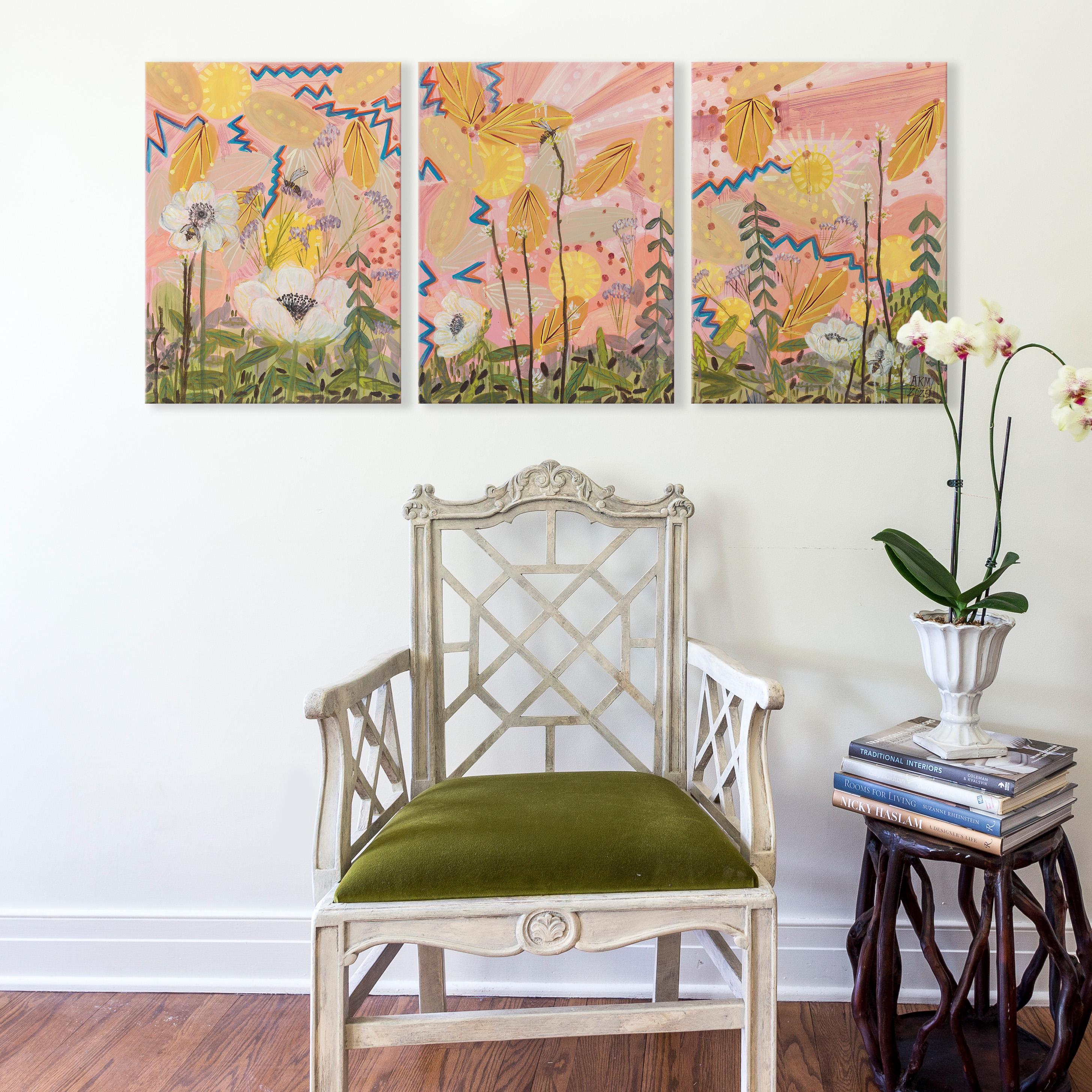 Joy Bomb Triptychon, farbenfrohe abstrakte Landschaft, Öl auf fertigen Tafeln, fertig zum im Angebot 6