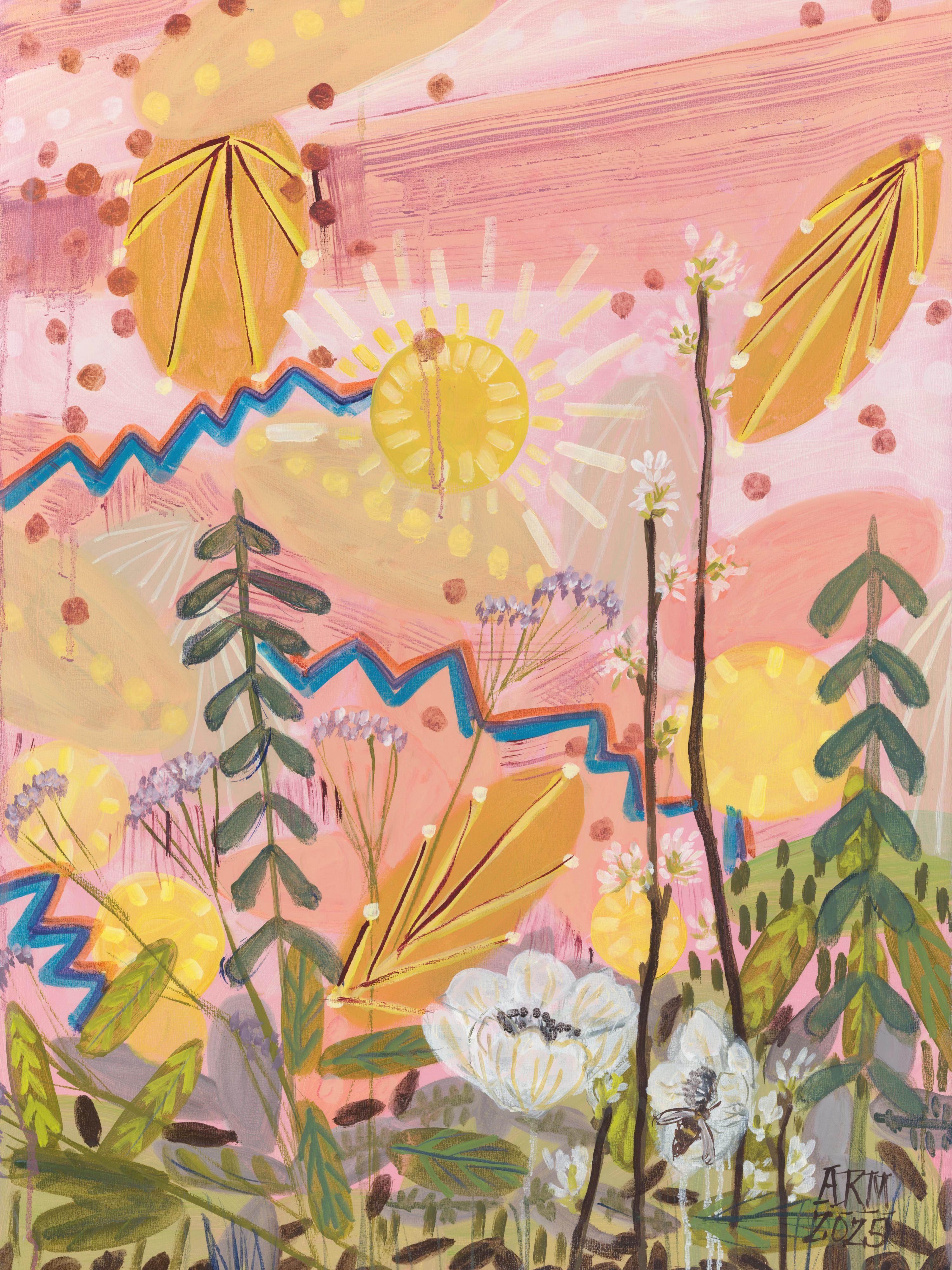 Joy Bomb Triptychon, farbenfrohe abstrakte Landschaft, Öl auf fertigen Tafeln, fertig zum im Angebot 3