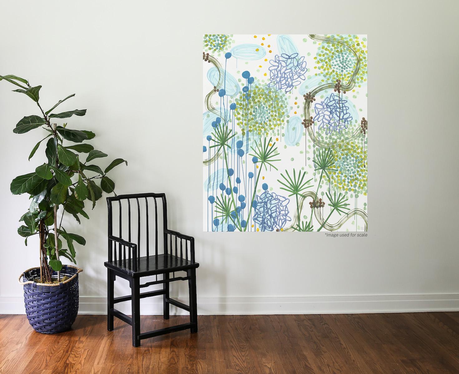 Large Abstract Painting Acrylic, Gouache on Mylar Greens, Blues, White For Sale 3