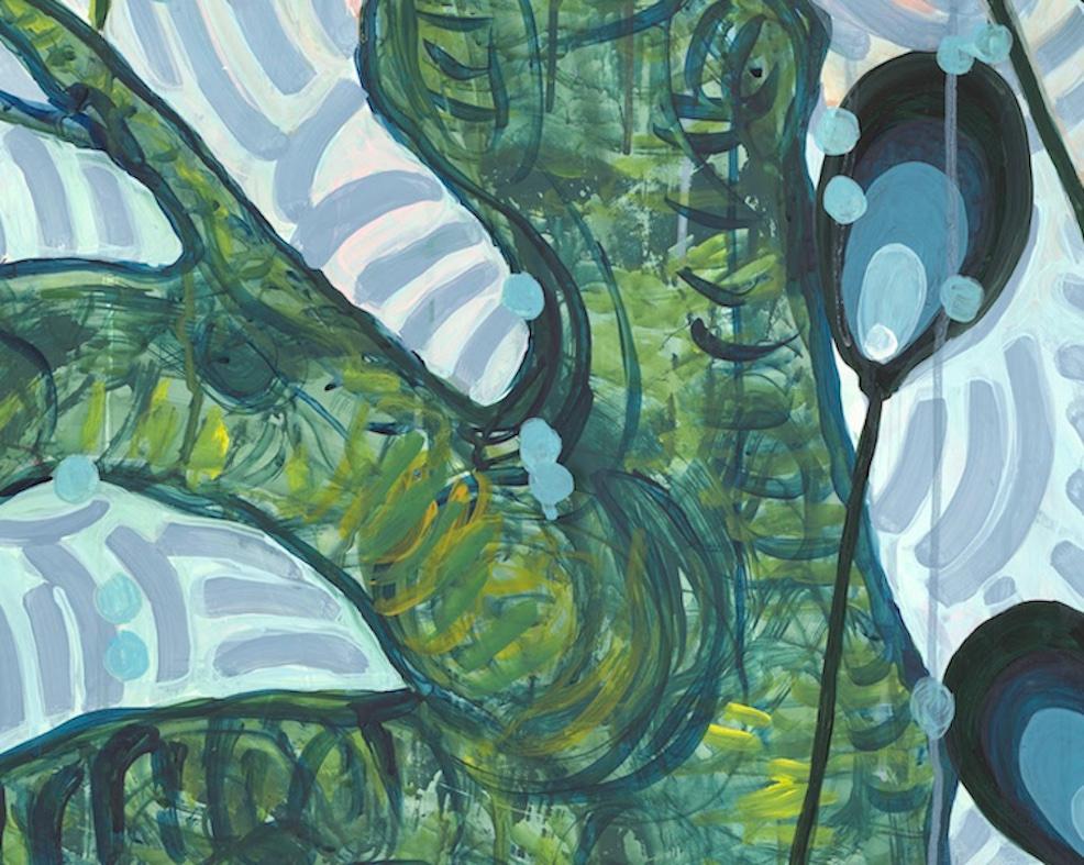  Large Nature Diptych Heron Rookery Watercolor & Acrylic on Mylar Greens, Blues  For Sale 1