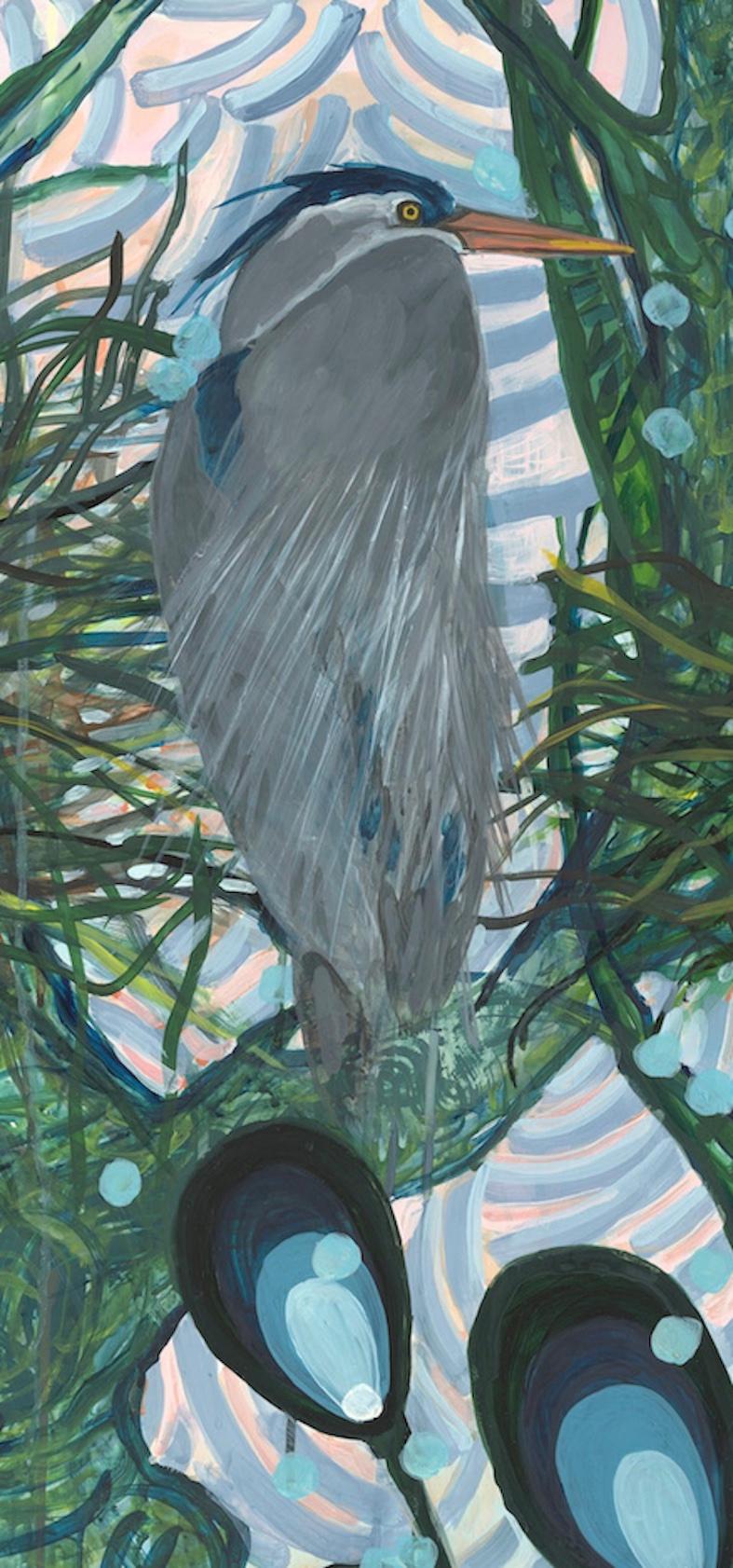  Large Nature Diptych Heron Rookery Watercolor & Acrylic on Mylar Greens, Blues  For Sale 2