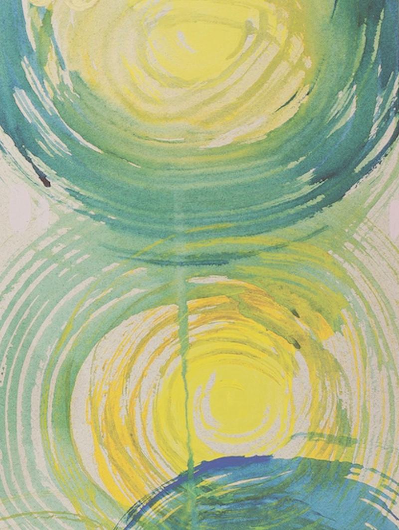 Abstract  Print on Paper Plexiglass Box Frame Pink, Green, Blue & Yellow For Sale 1