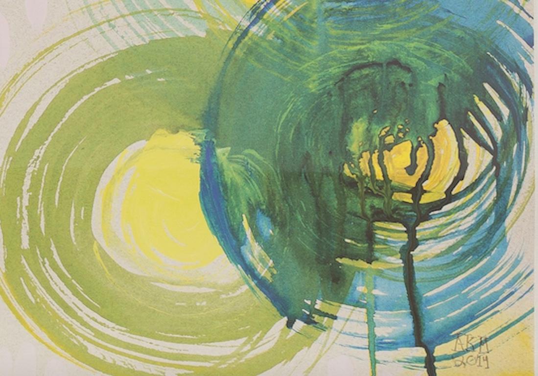 Abstract  Print on Paper Plexiglass Box Frame Pink, Green, Blue & Yellow For Sale 2