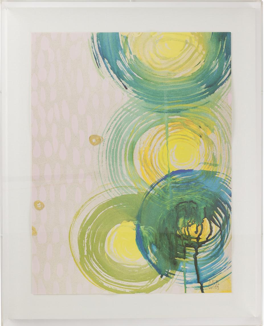Abstract  Print on Paper Plexiglass Box Frame Pink, Green, Blue & Yellow