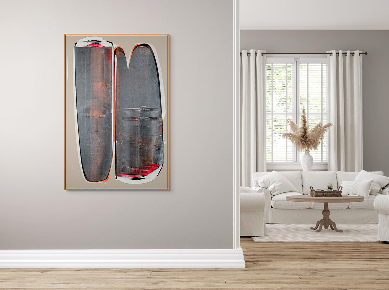 Neon Breeze (Abstract painting) - Gray Abstract Painting by Alex Kuznetsov