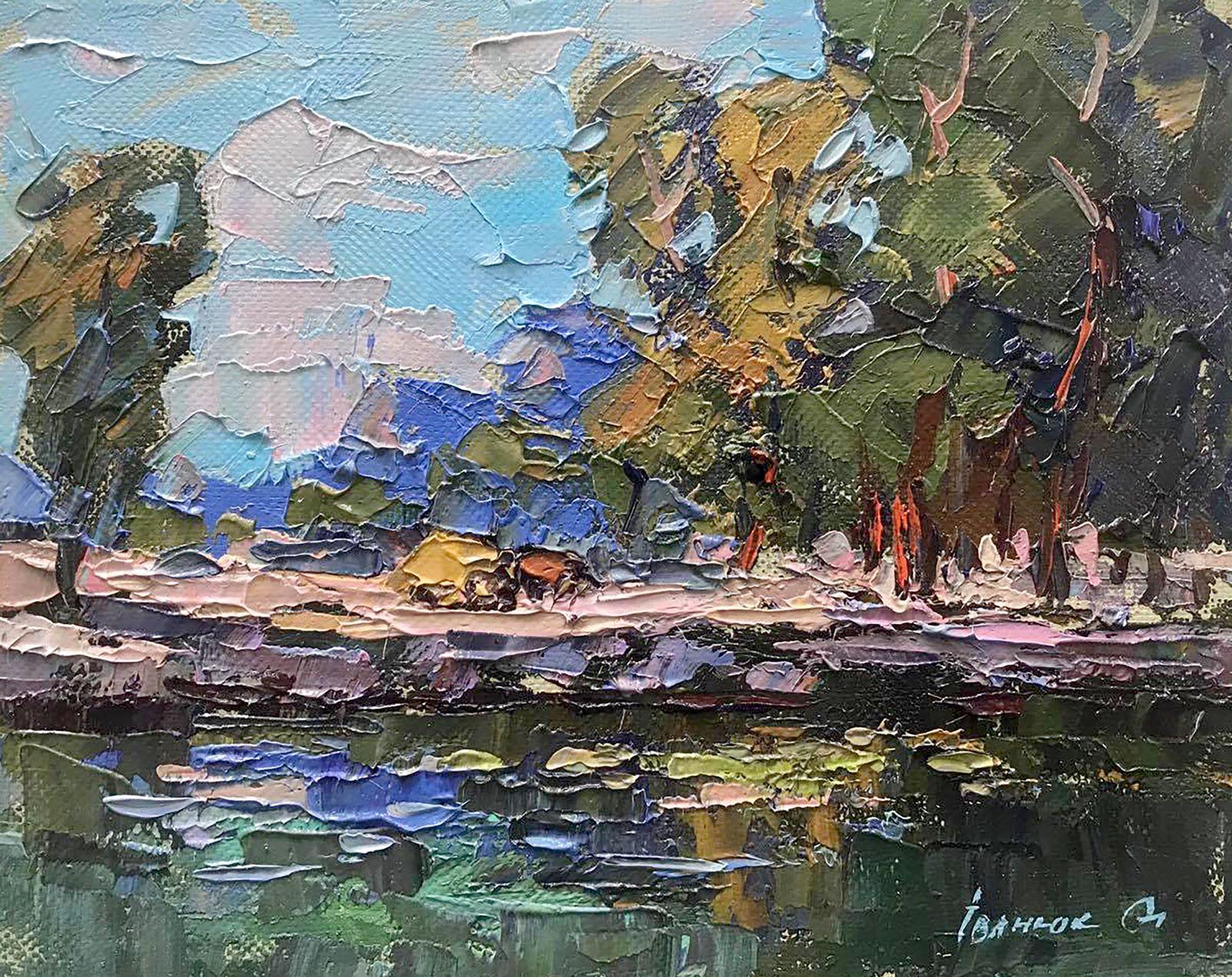 Alex Kalenyuk   Landscape Painting - Above the Pond, Impressionism, Original oil Painting, Ready to Hang