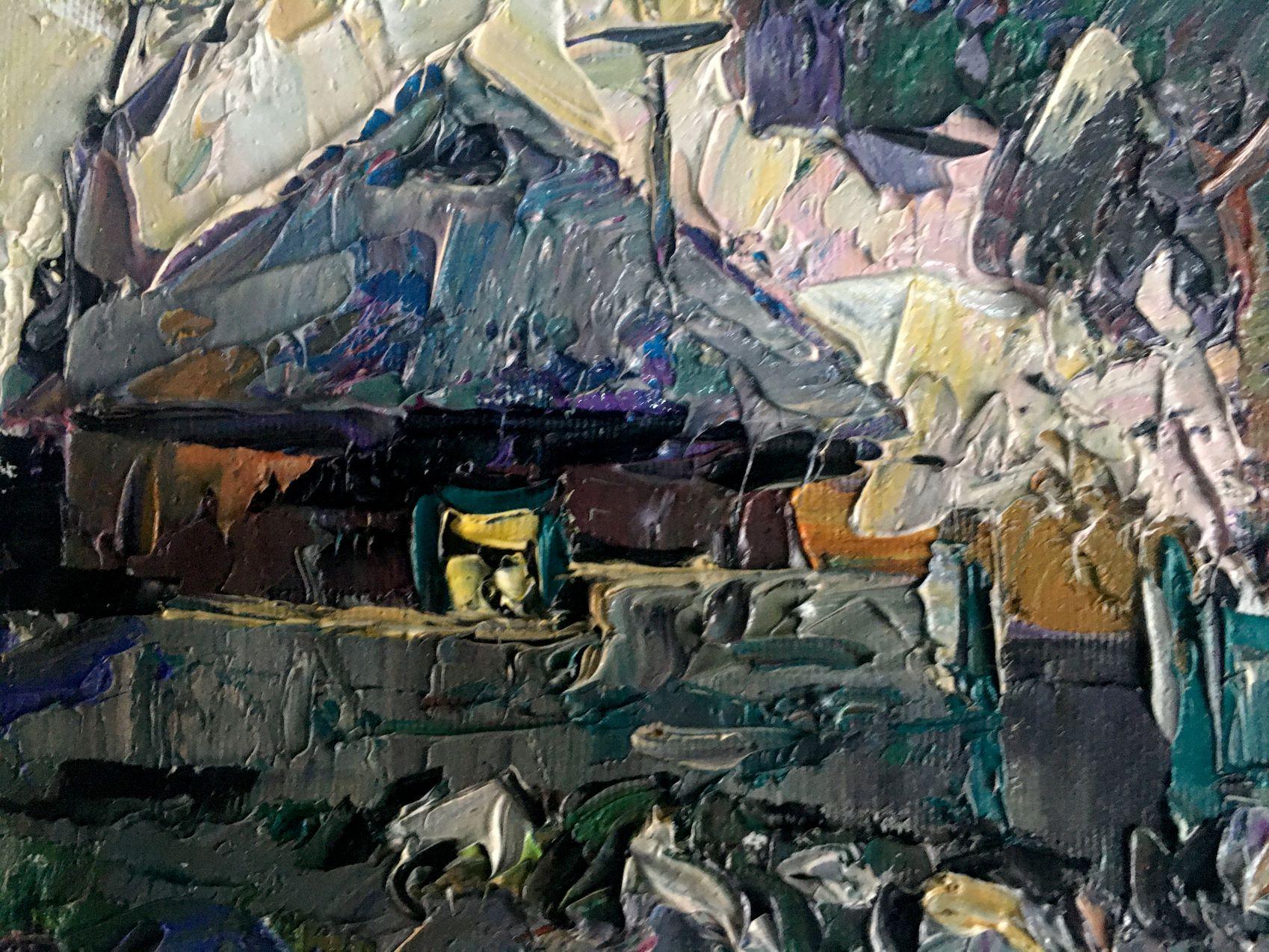 Après la pluie, village, peinture à l'huile originale, prête à accrocher - Noir Landscape Painting par Alex Kalenyuk  