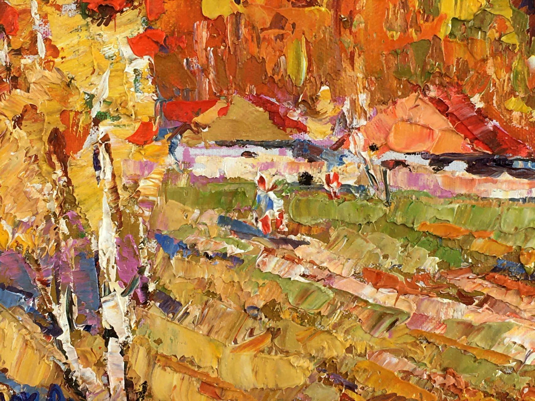 Autumn Day, Impressionism Original oil Painting, Ready to Hang - Brown Landscape Painting by Alex Kalenyuk  