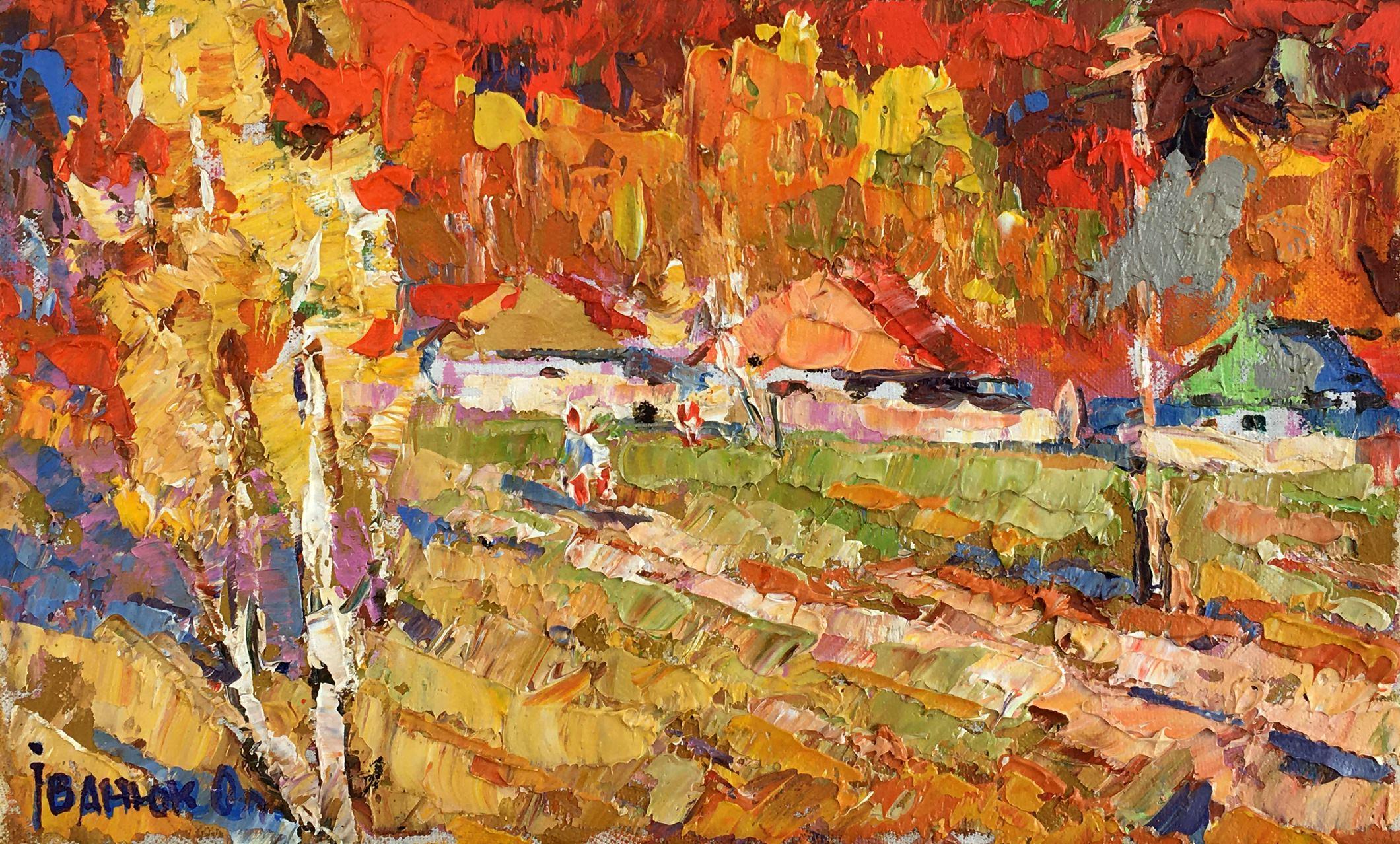 Landscape Painting Alex Kalenyuk   - Jour d'automne, peinture à l'huile impressionniste originale, prête à être accrochée