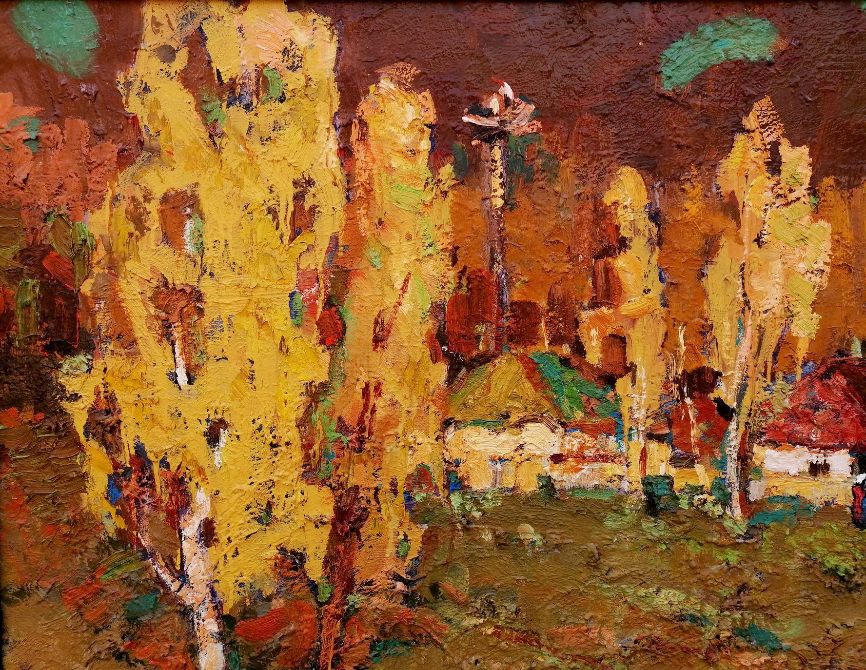 Soirée d'automne, impressionnisme, peinture à l'huile originale, prête à accrocher - Impressionnisme Painting par Alex Kalenyuk  