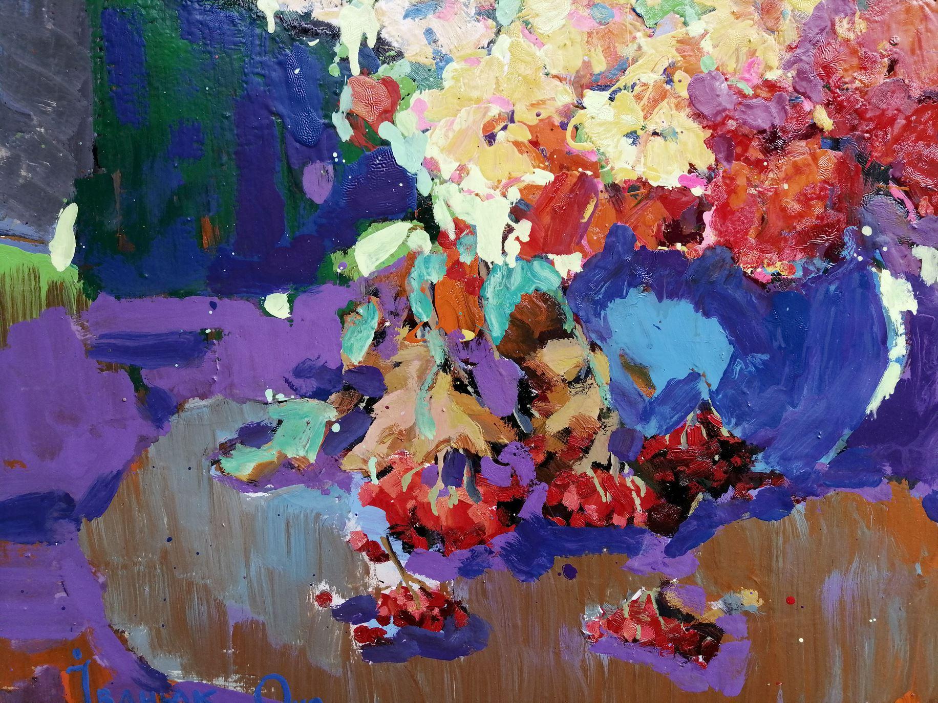 Artist: Alex Kalenyuk 
Work: Original oil painting, handmade artwork, one of a kind 
Medium: Oil on canvas 
Year: 2018
Style: Impressionism
Title: Autumn Flowers, 
Size: 39.5