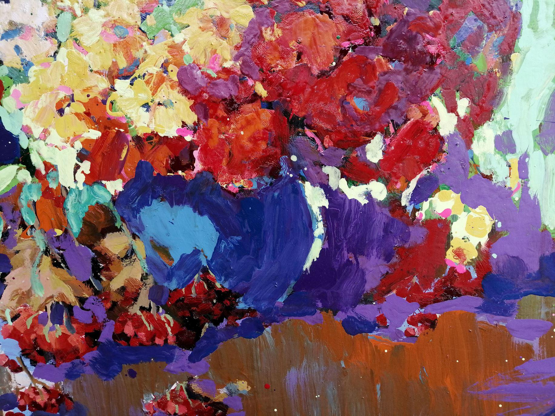 Autumn Flowers, Impressionism, Original oil Painting, Ready to Hang For Sale 1