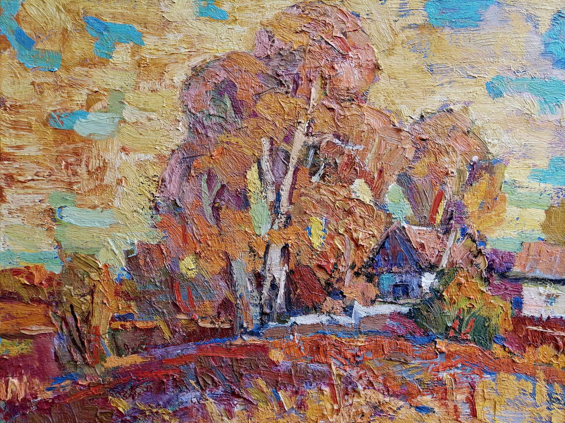 Artist: Alex Kalenyuk 
Work: Original oil painting, handmade artwork, one of a kind 
Medium: Oil on canvas 
Year: 2009
Style: Impressionism
Title: Autumn Golden 
Size: 23.5