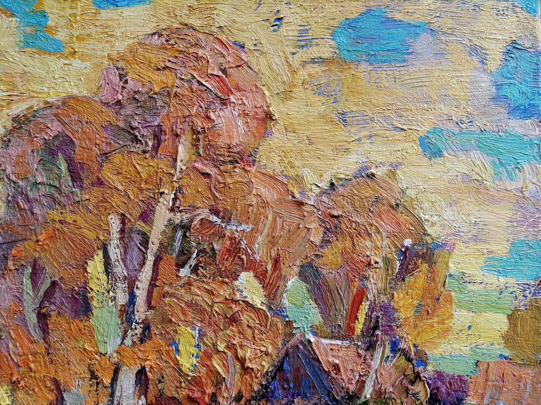 Autumn Golden, Impressionism, Original oil Painting, Ready to Hang For Sale 1