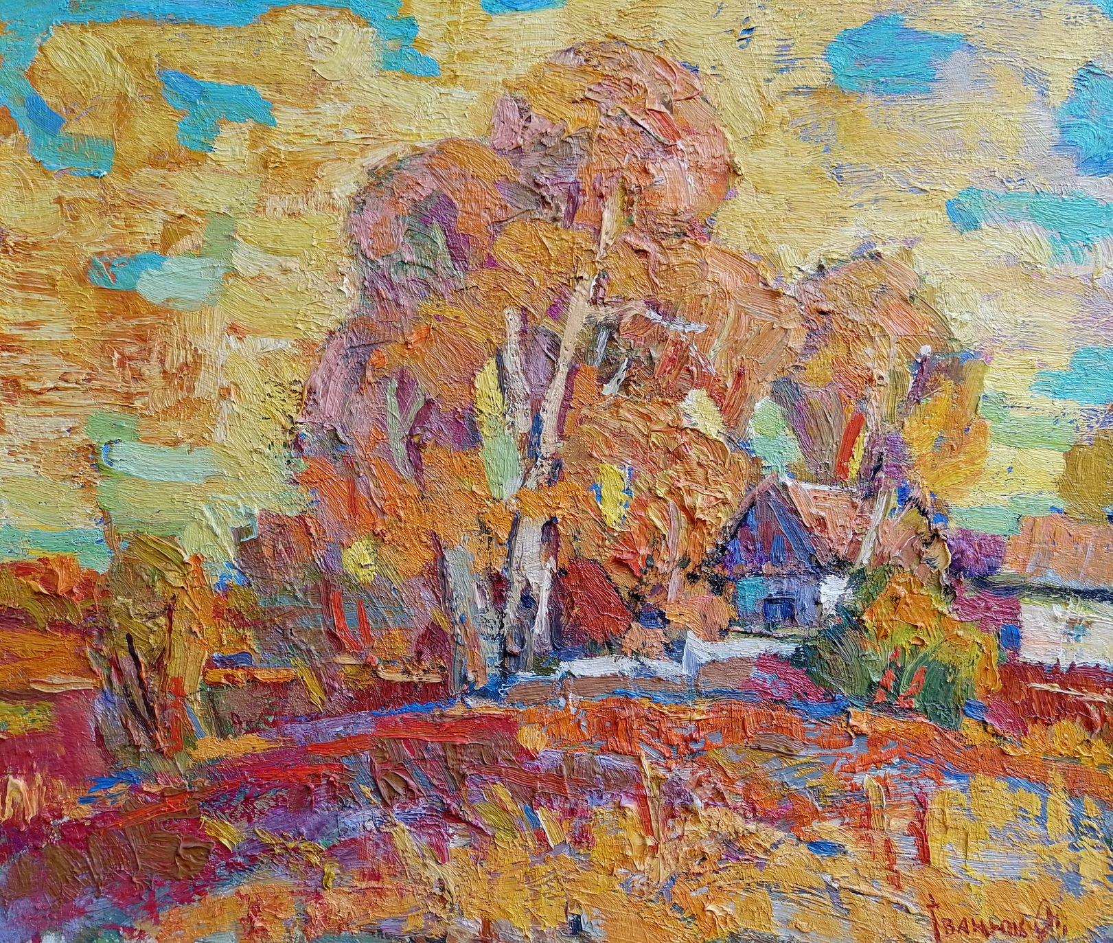 Alex Kalenyuk   Landscape Painting - Autumn Golden, Impressionism, Original oil Painting, Ready to Hang