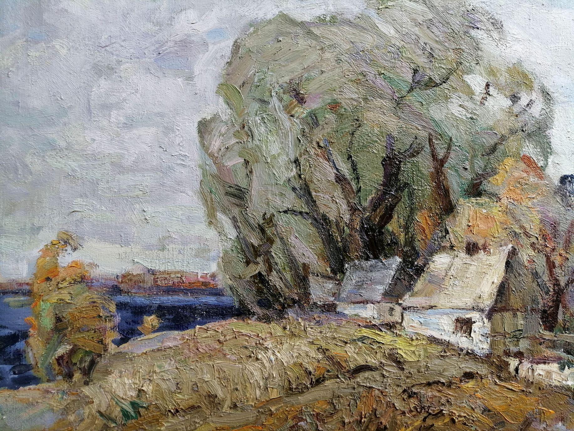 Paysage d'automne, impressionnisme, peinture à l'huile originale, prête à accrocher - Painting de Alex Kalenyuk  