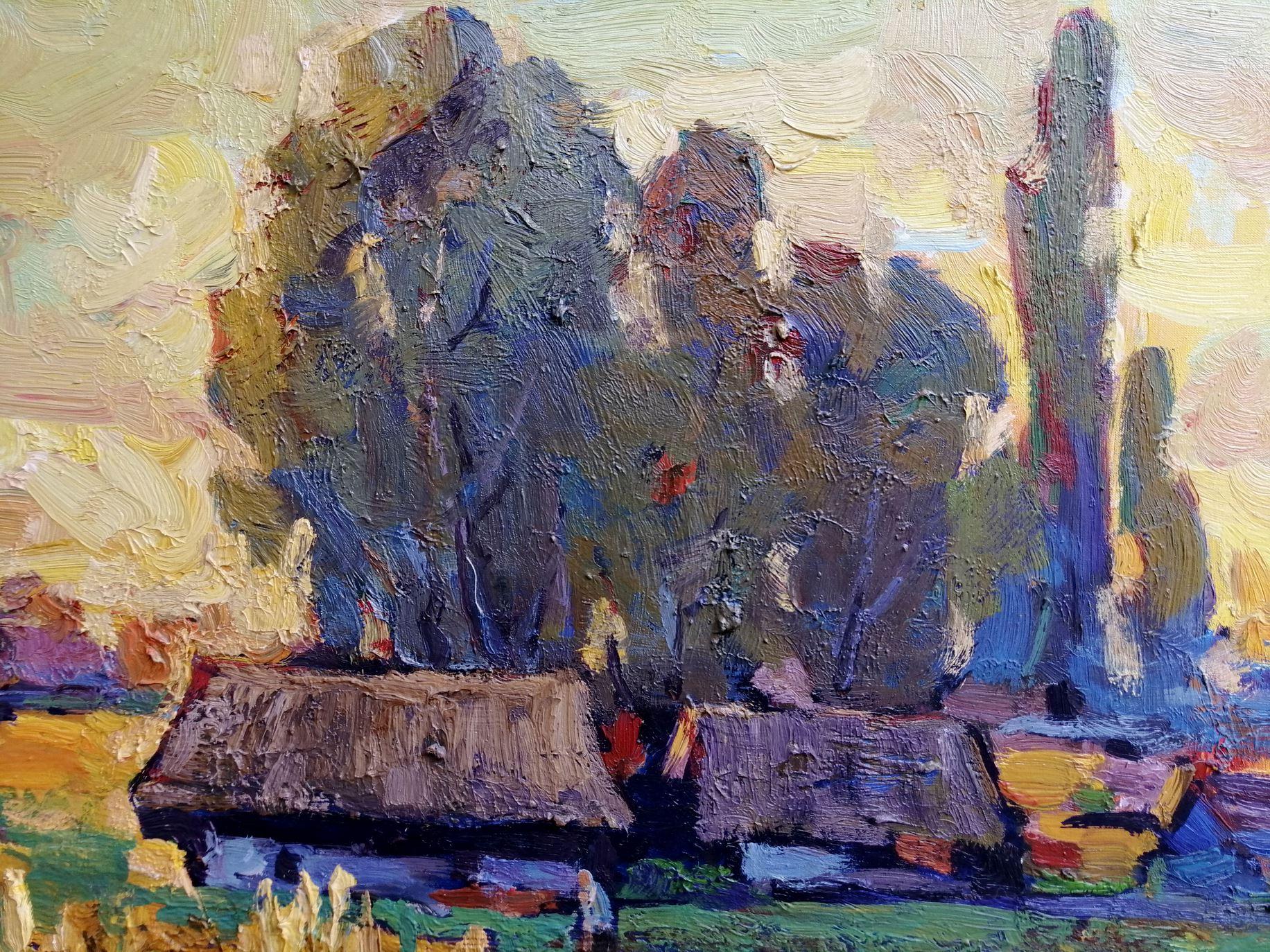 Paesaggio autunnale, Pittura ad olio originale, pronta da appendere - Painting Impressionismo di Alex Kalenyuk  