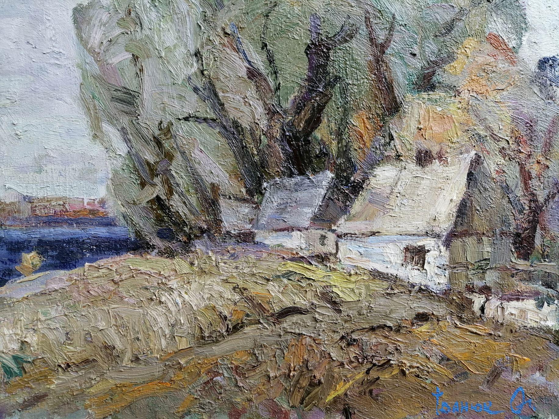 Paysage d'automne, impressionnisme, peinture à l'huile originale, prête à accrocher - Impressionnisme Painting par Alex Kalenyuk  