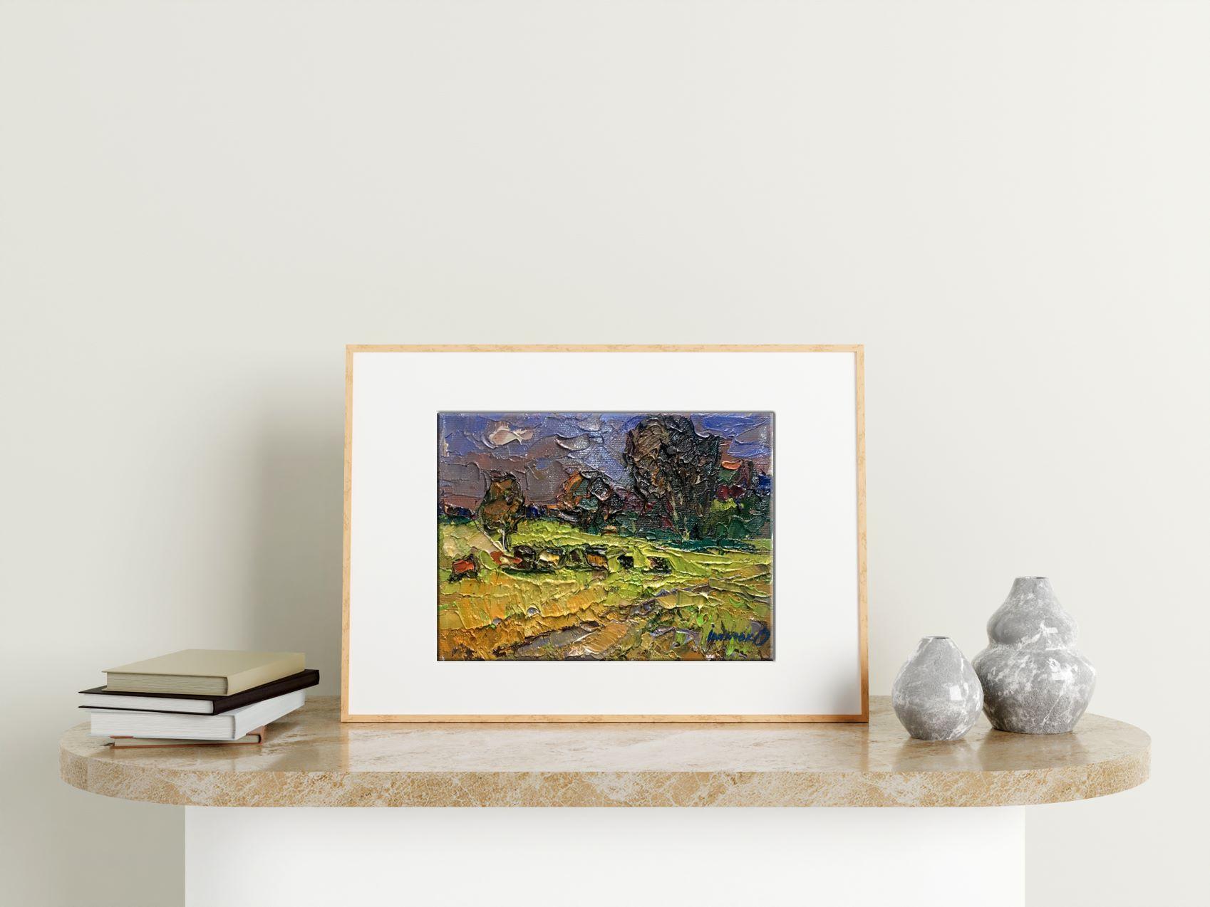 Autumn Meadow, impressionnisme, peinture à l'huile originale, prête à accrocher - Impressionnisme Painting par Alex Kalenyuk  