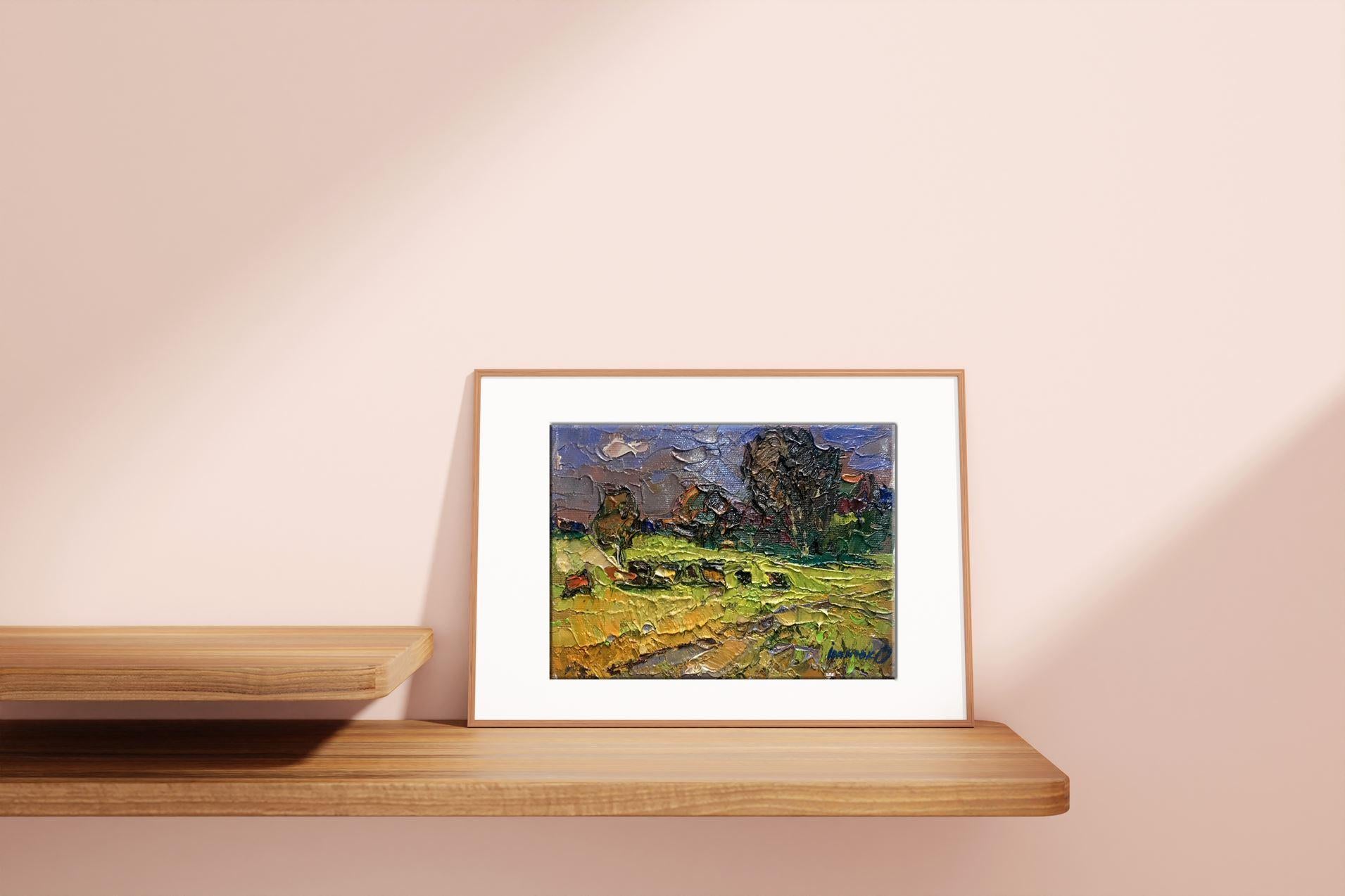 Autumn Meadow, impressionnisme, peinture à l'huile originale, prête à accrocher - Marron Landscape Painting par Alex Kalenyuk  