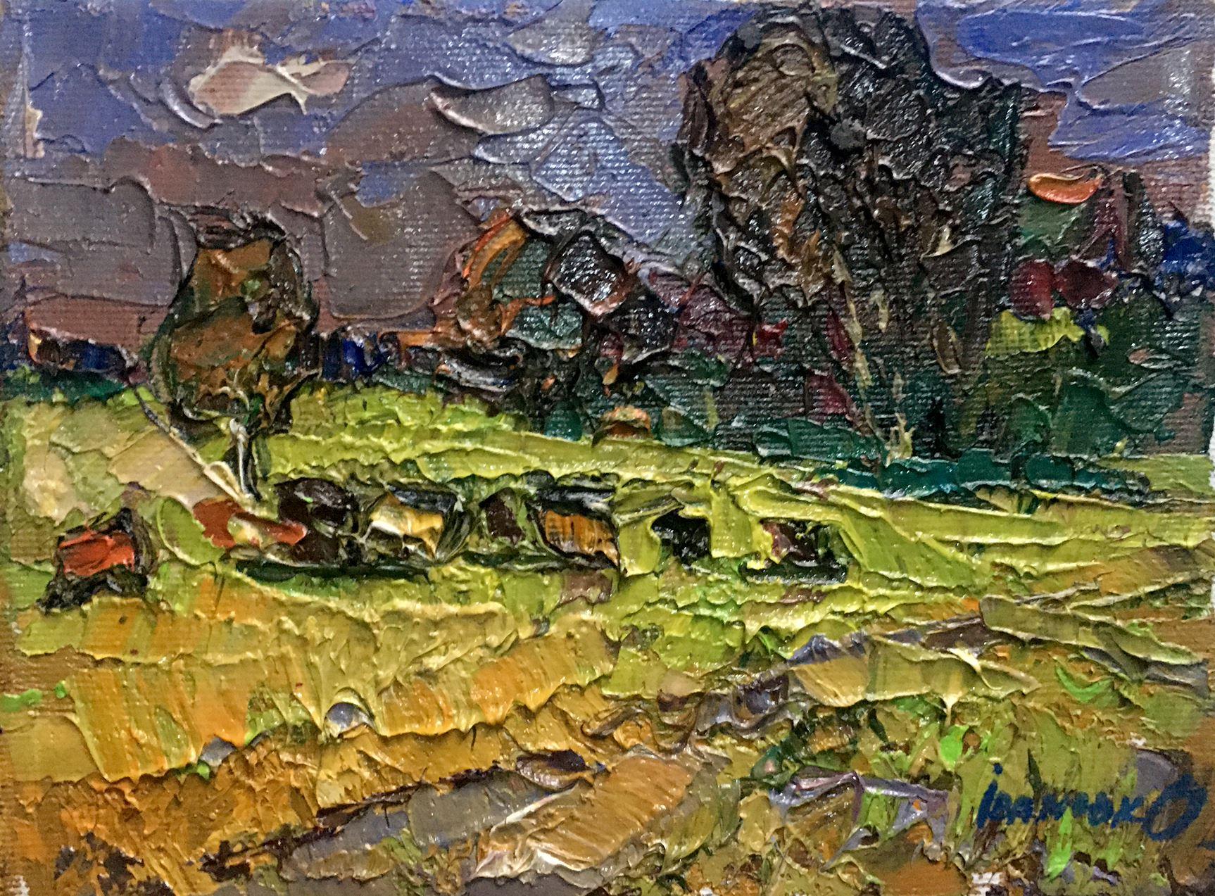 Alex Kalenyuk   Landscape Painting - Autumn Meadow, Impressionism, Original oil Painting, Ready to Hang