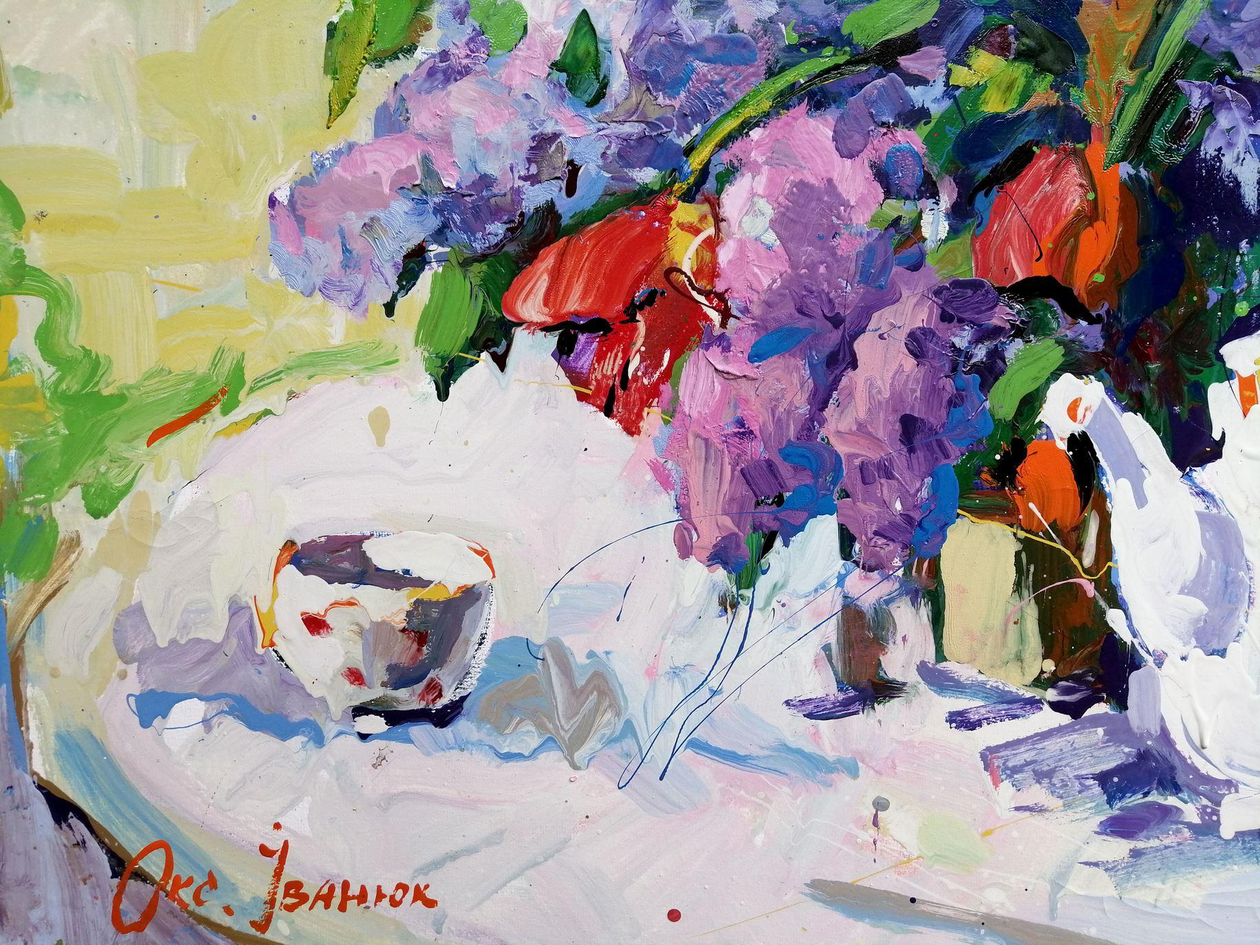 Bouquet of Flowers, Still Life Impressionism Original oil Painting Ready to Hang For Sale 1