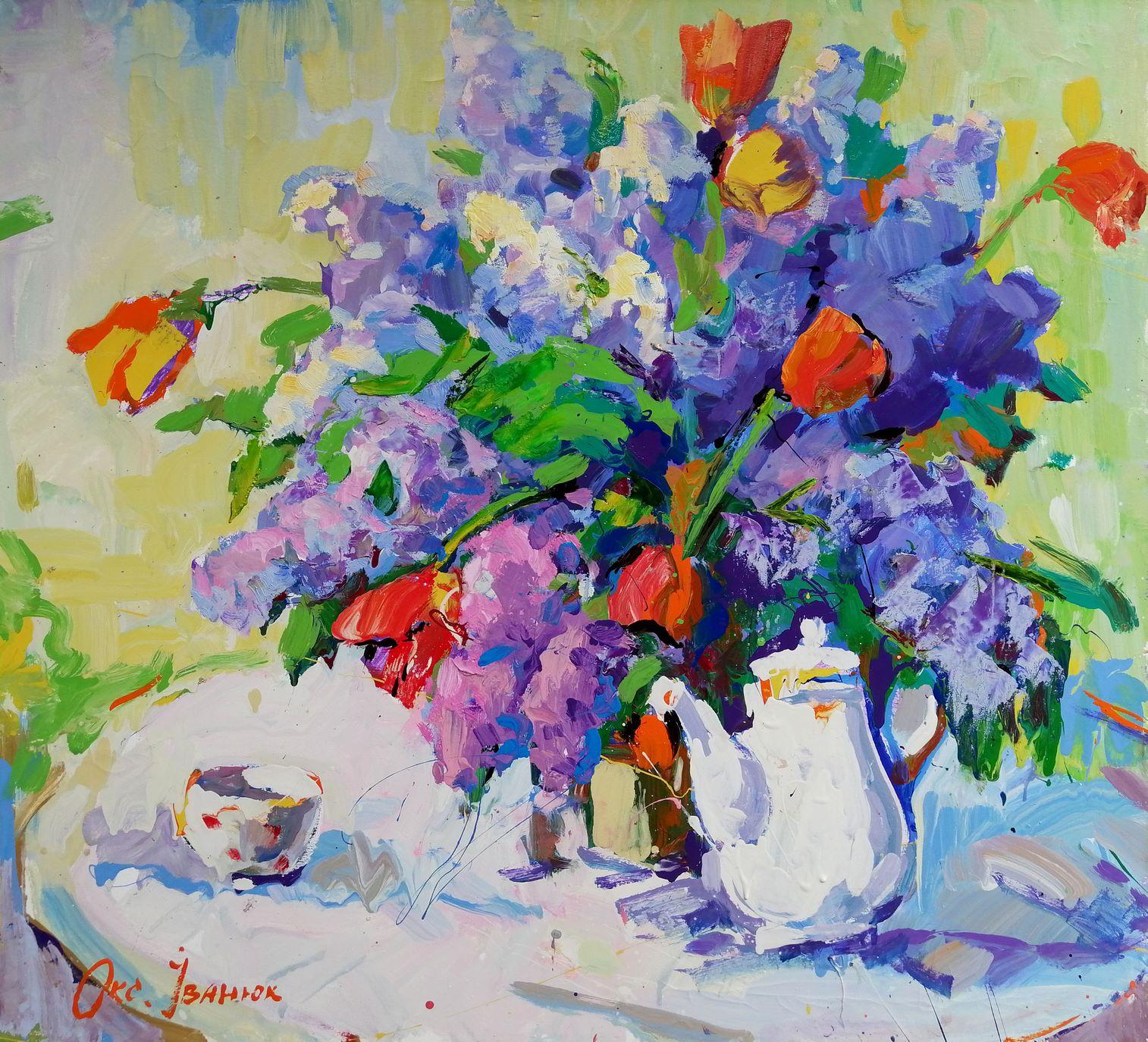 Alex Kalenyuk   Still-Life Painting - Bouquet of Flowers, Still Life Impressionism Original oil Painting Ready to Hang