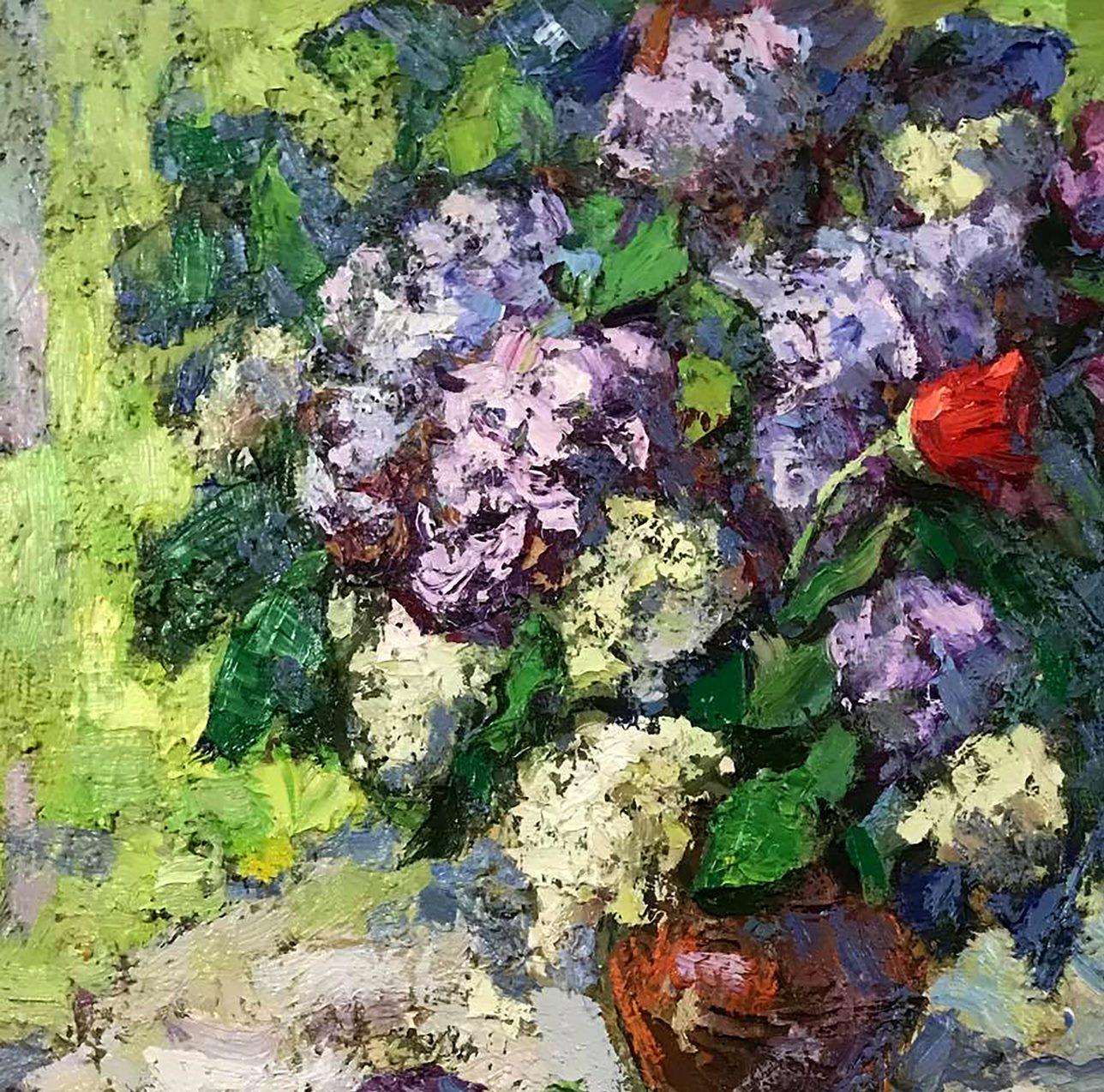 Artist: Alex Kalenyuk 
Work: Original oil painting, handmade artwork, one of a kind 
Medium: Oil on canvas 
Year: 208
Style: Impressionism
Title: Bouquet of Lilacs
Size: 31