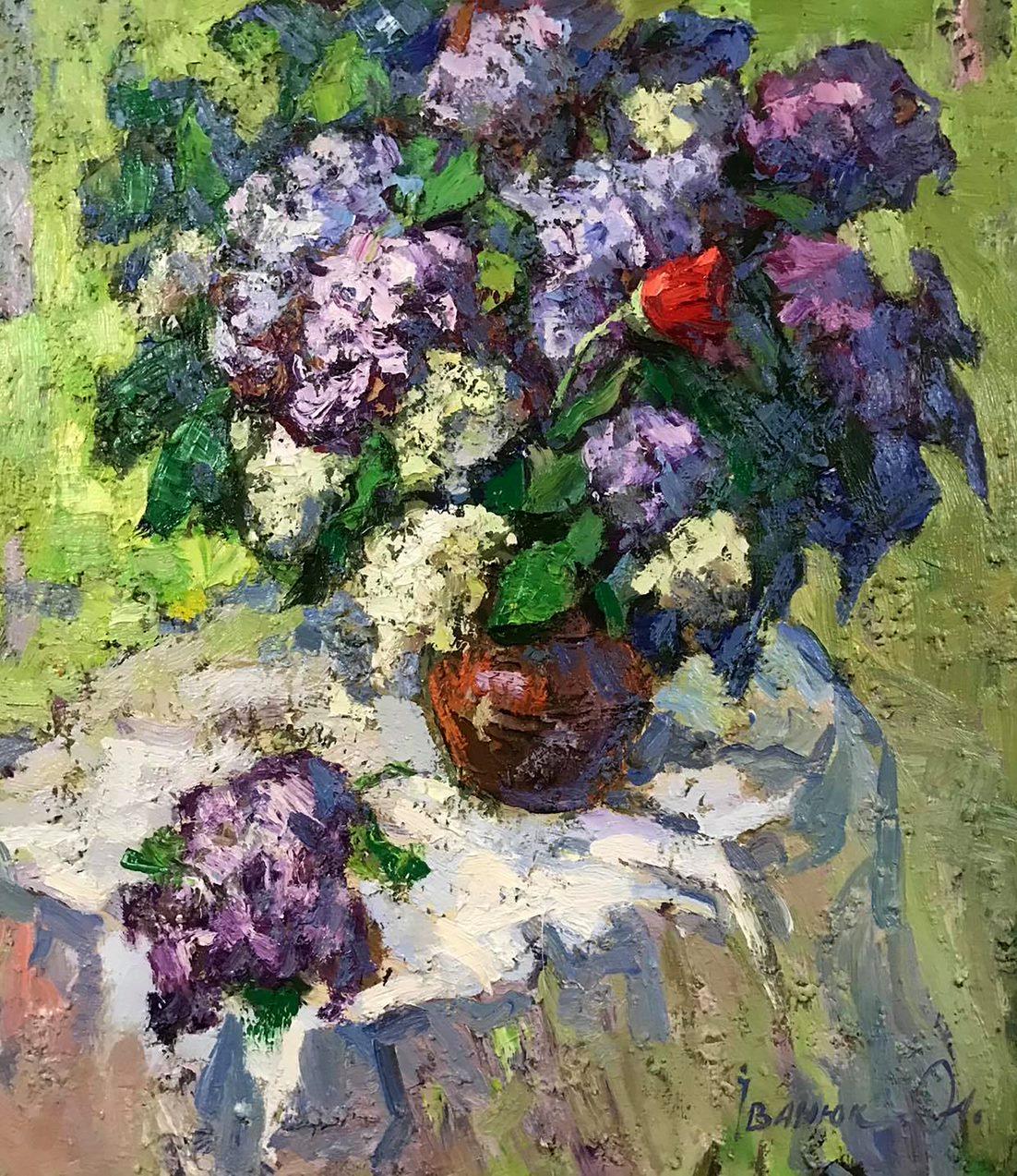 Alex Kalenyuk   Still-Life Painting - Bouquet of Lilacs, Flowers, Impressionism, Original oil Painting, Ready to Hang