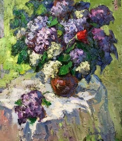 Bouquet de lilas, fleurs, impressionnisme, peinture à l'huile originale, prête à être accrochée