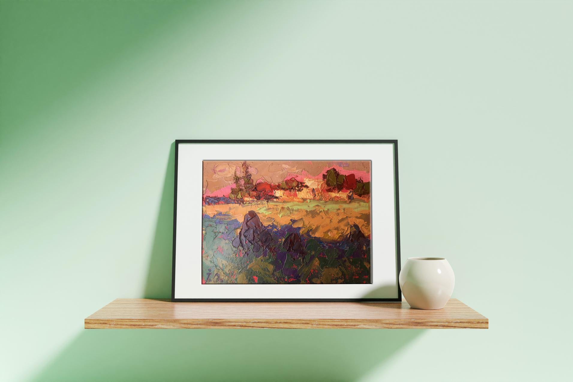 Di sera, Paesaggio, Pittura ad olio originale, pronta per essere appesa - Painting Impressionismo di Alex Kalenyuk  