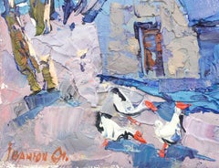 By the Evening, Village, Original oil Painting, Ready to Hang