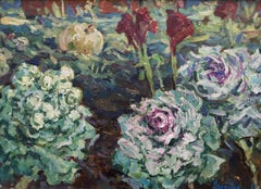 Cabbage in the Garden, Original oil Painting, Ready to Hang
