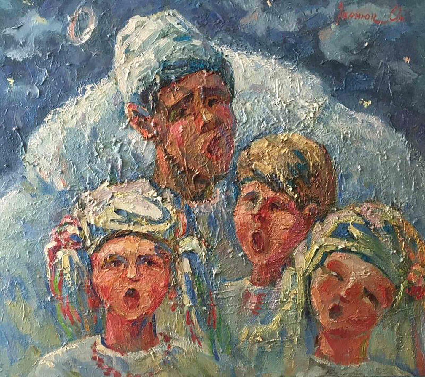 Carolers, Portraits, Original oil Painting, Ready to Hang